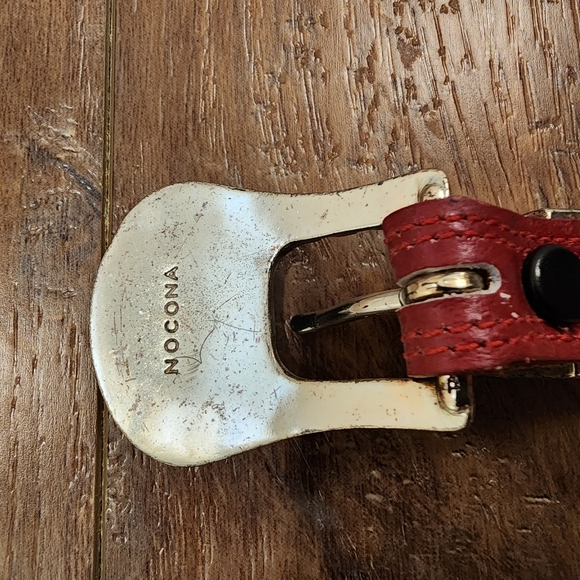 Nocona Red Leather Belt with Silver Aztec Southwestern Design Buckle size 26 - Picture 7 of 13